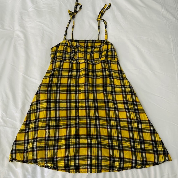 Y2K Hot Topic Yellow Plaid Cami Dress Tied Spaghetti Straps Women’s Size Small - Picture 4 of 9